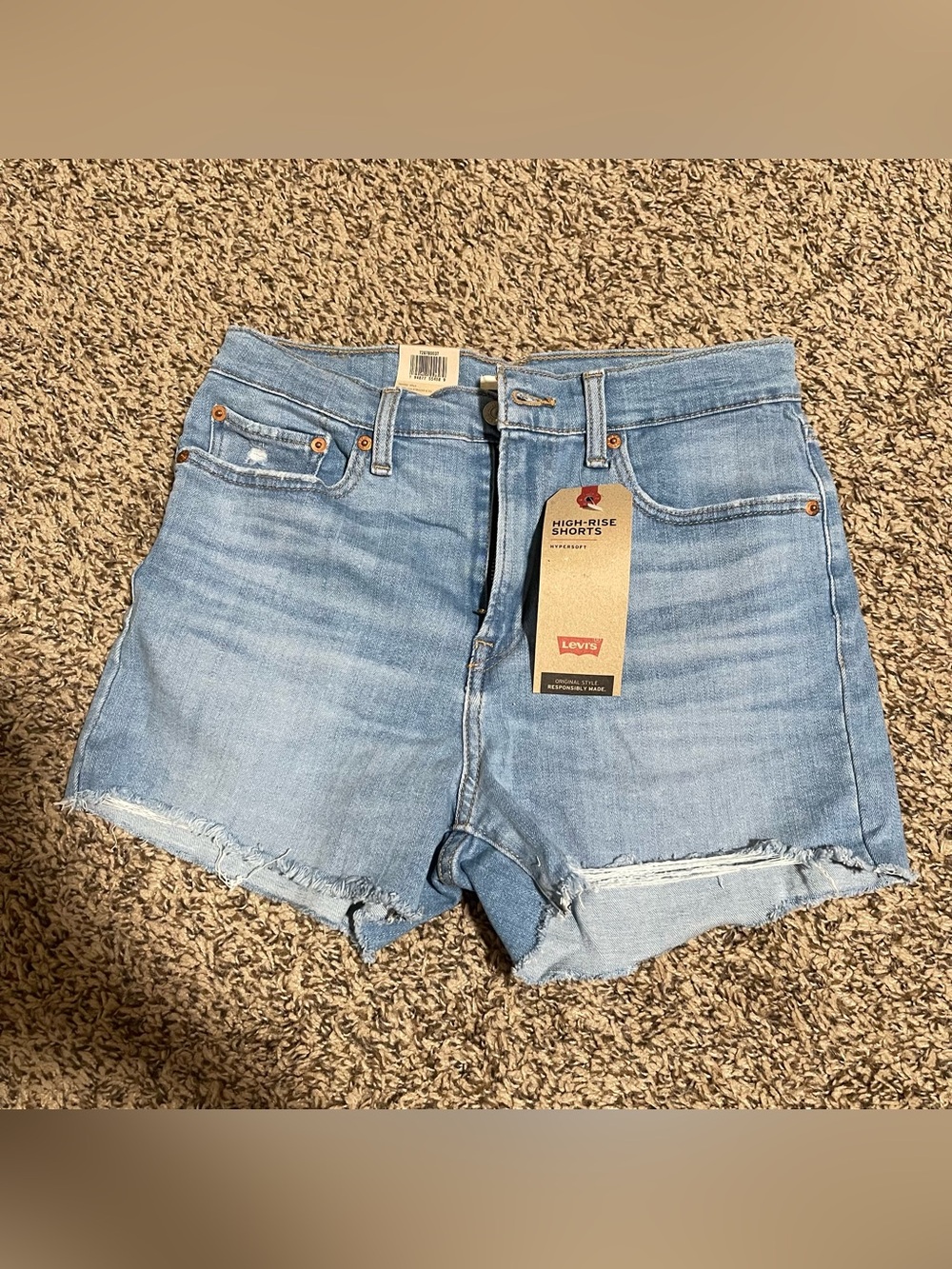 Levi's Light Blue High-Waist Distressed Denim Shorts size 28